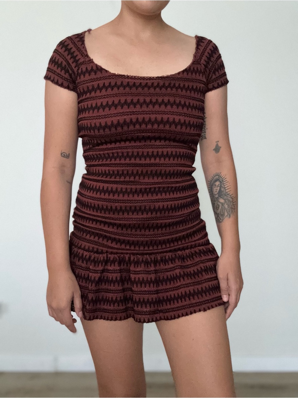 Free People Burgundy and Black Knit Mini Dress